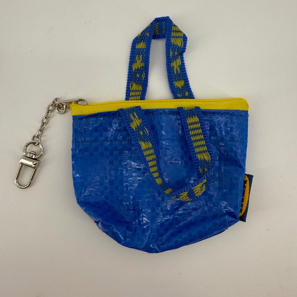 IKEA Small‎ Blue Bag Keychain Mini Pouch Coin Purse Zippered Accessory